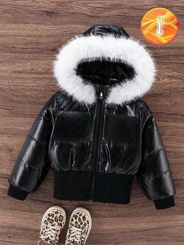 Black puffer with white fur