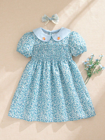 Blue floral dress short sleeve