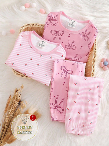 4 pc girls pink pjs set