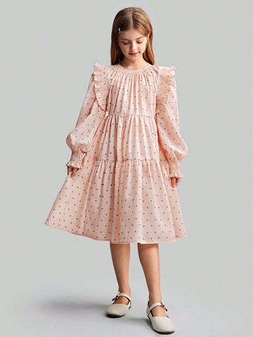 Tween girls pink polka dot dress