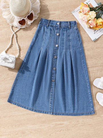 Girls denim pleated skirt