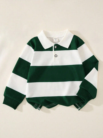 Young boy collared striped long sleeve shirt