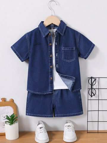 Young boy denim shirt and shorts set