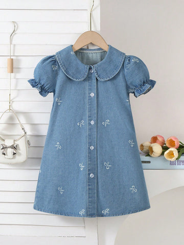 Young girl denim bow dress
