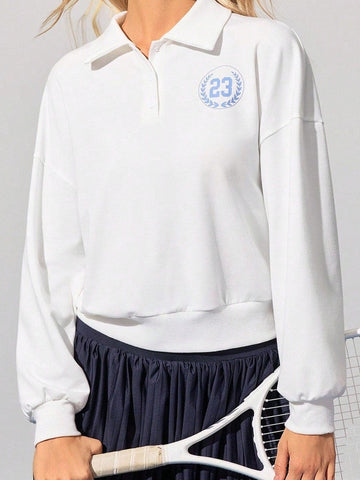 White tennis sweatshirt with collar
