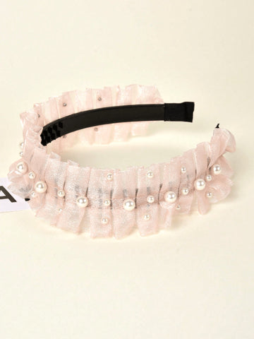 Mesh and pearl pink headband