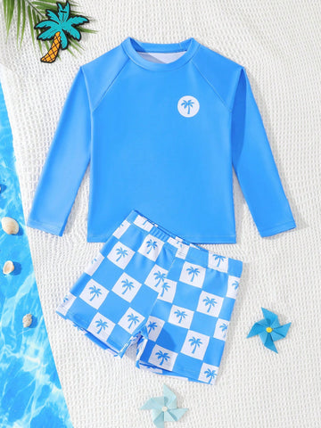 Blue long sleeve swim set young boy
