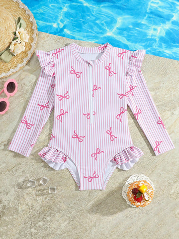 Girls bow pink swim suit