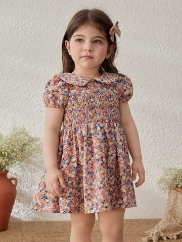Elegant pink ditsy floral dress