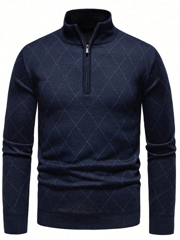 Men’s navy sweater with short zipper