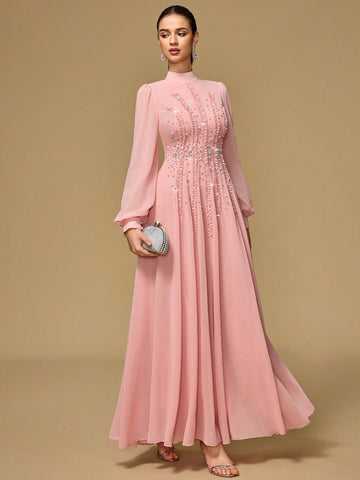 Pink embellished gown