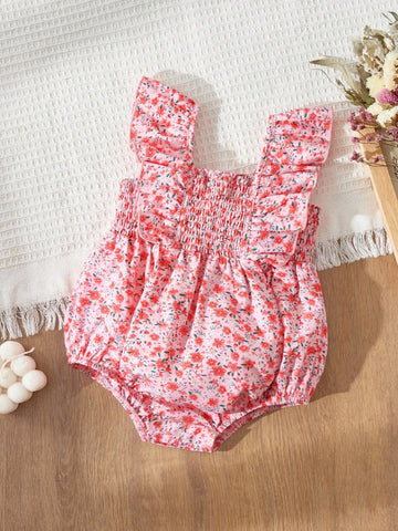 Baby girl pink and red floral romper