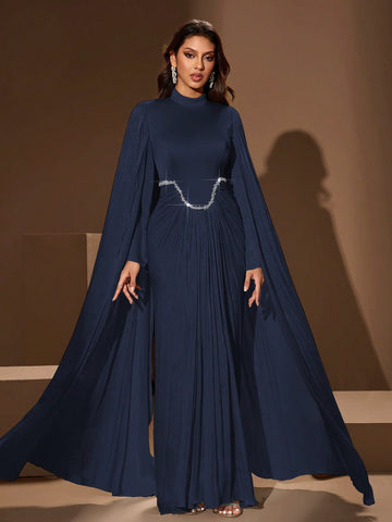 Navy elegant cape gown