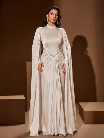 Champagne elegant cape gown