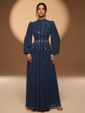 Navy embellished gown