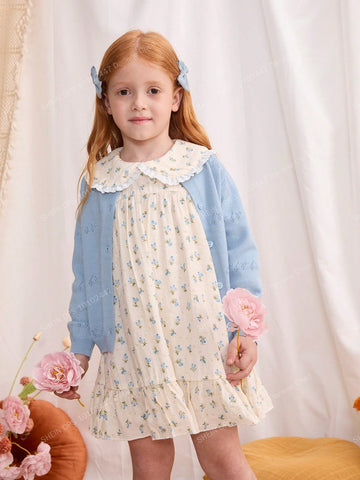 Young girls light blue pointelle cardigan