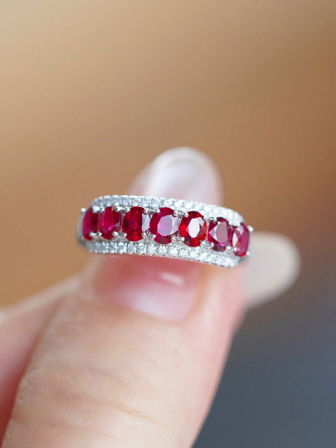 S925 sterling silver red Cubic zirconia ring