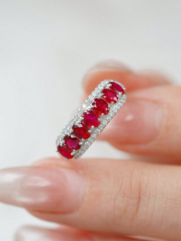 S925 sterling silver red Cubic zirconia ring