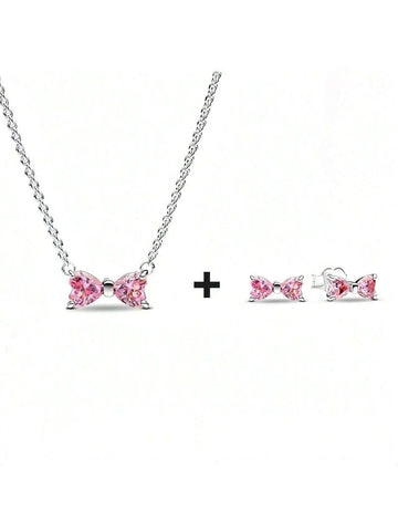 3 pc sterling silver bow necklace and earrings set