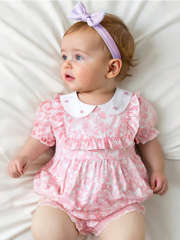 Baby girl pink flowers romper