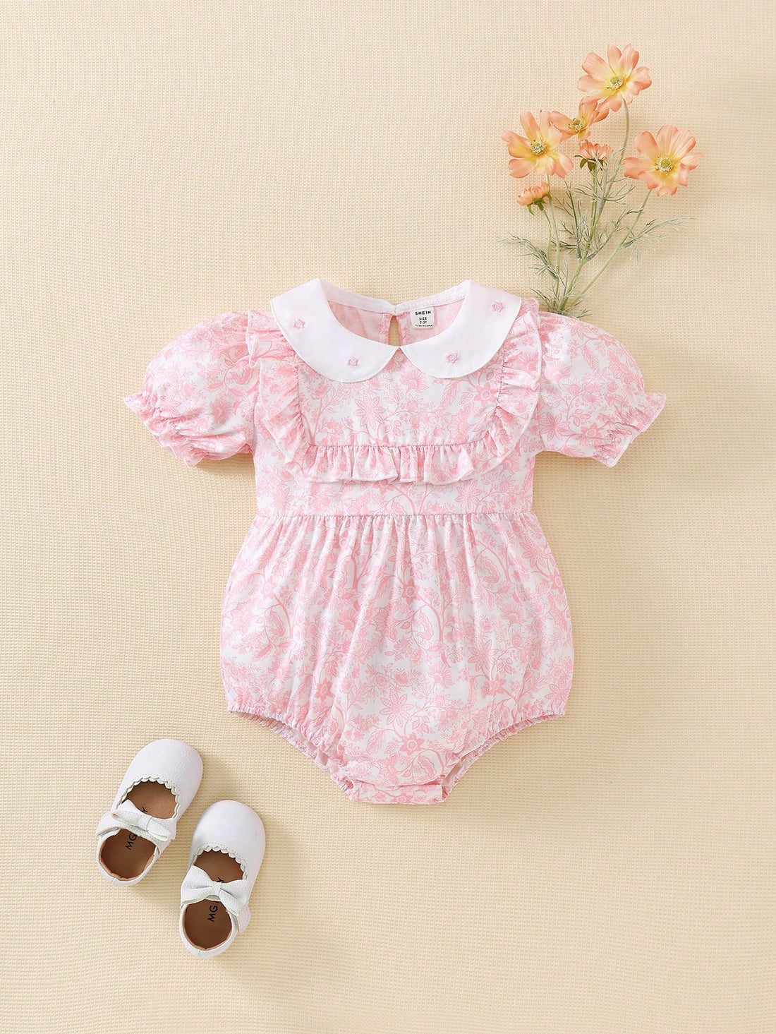 Baby girl pink flowers romper