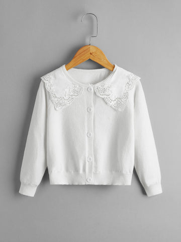 Young girls white lace collar cardigan