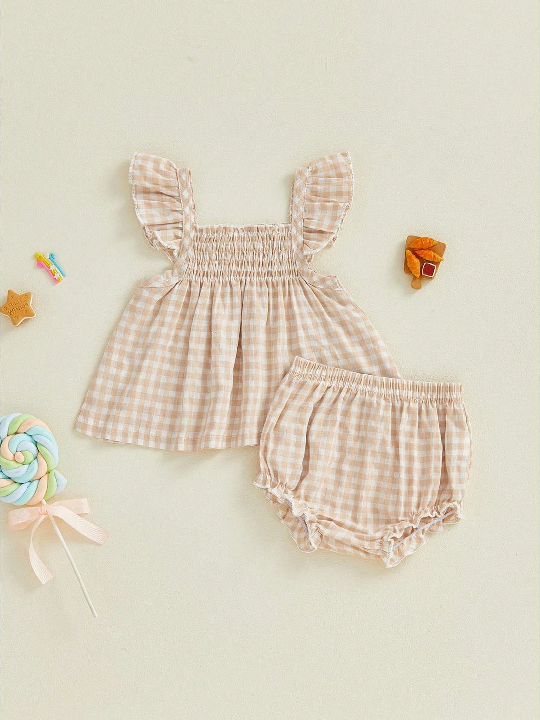 Toddler girl beige gingham set