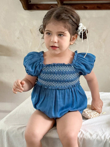 Baby girl denim smocked romper