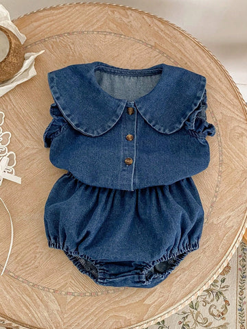 Baby Girl denim shirt and bloomers set