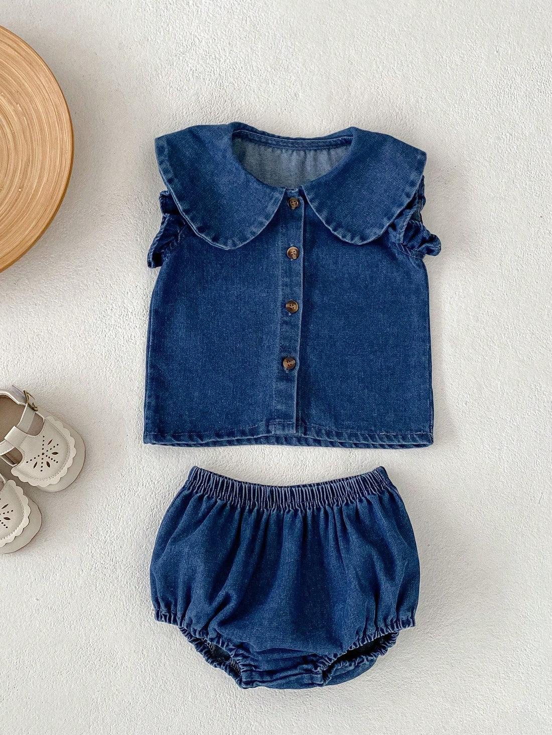Baby Girl denim shirt and bloomers set