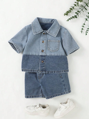 Denim shirt and shorts set