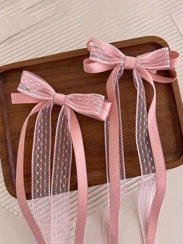 2 pc elegant pink ribbons clips