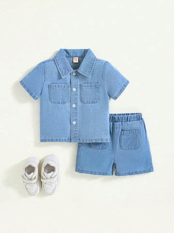 Denim shirt and shorts set