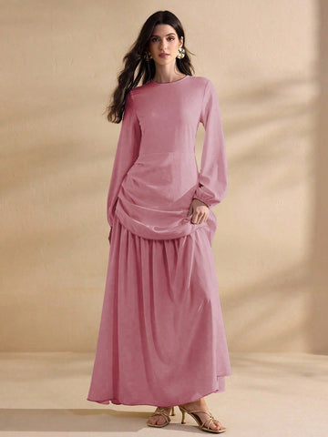 Pink linen maxi dress