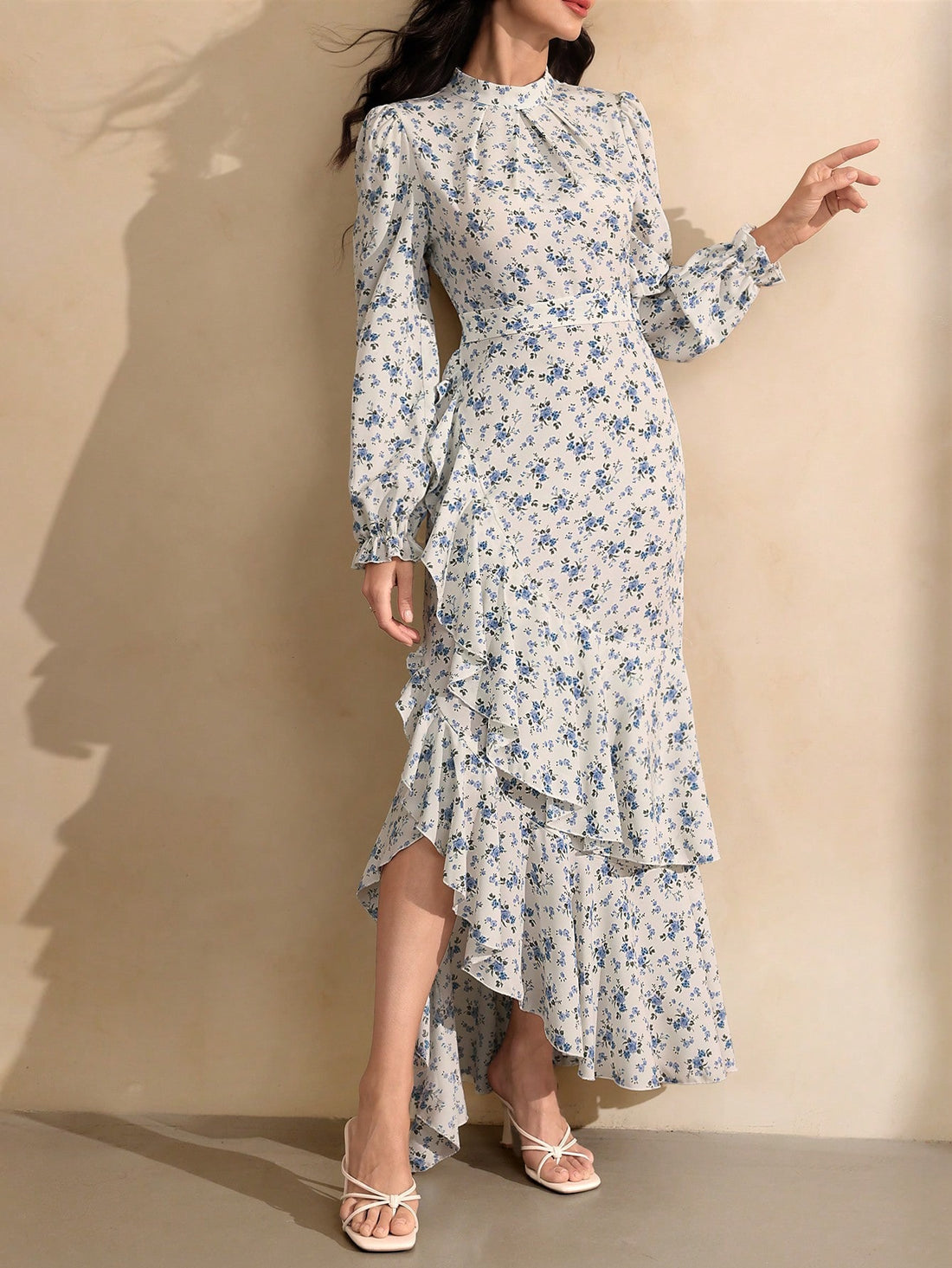 Ruffle ditsy floral maxi dress