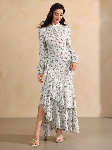 Ruffle ditsy floral maxi dress