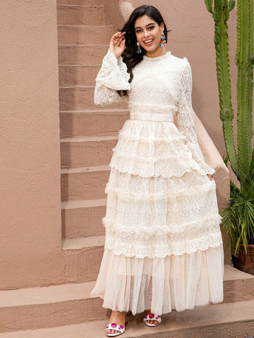 Elegant lace Ruffle maxi dress (Needle and Thread inspired)