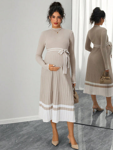 Maternity pleated sweater dress