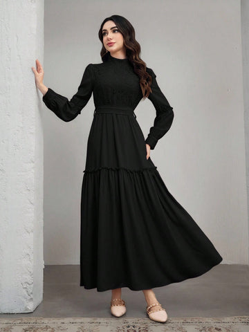 Black lace Ruffle hem maxi dress