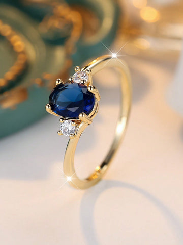 Oval sapphire blue CZ ring