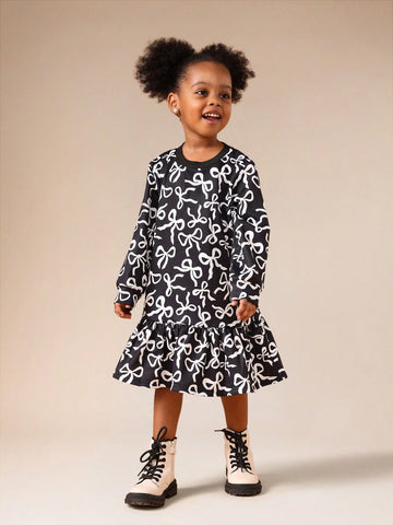 Girls bow print dress