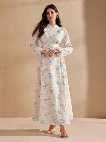 Floral embroidery dress