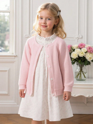 Girls pink cardigan and white dress set