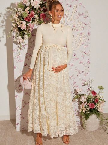 Cream Lace patchwork maternity dress