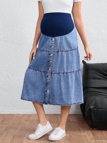 Maternity denim layered skirt