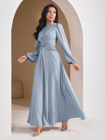 Elegant twist design blue dress