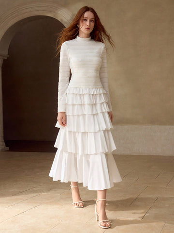 MOTF Premium ruffle layer white dress