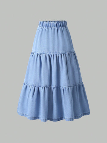 Tween light denim layered skirt