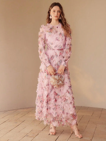 MOTF Print mesh floral print dress