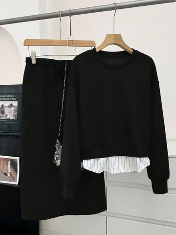 Black sweatshirt and sweat skirt set